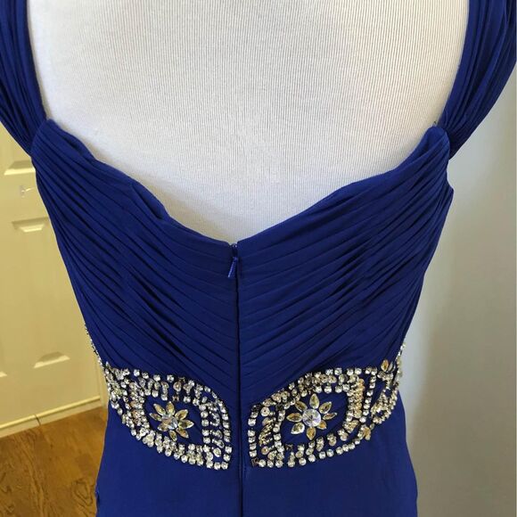 Royal Blue Formal Prom Party Long Gown Dress with Rhinestone Waist Size 4 - Picture 8 of 10